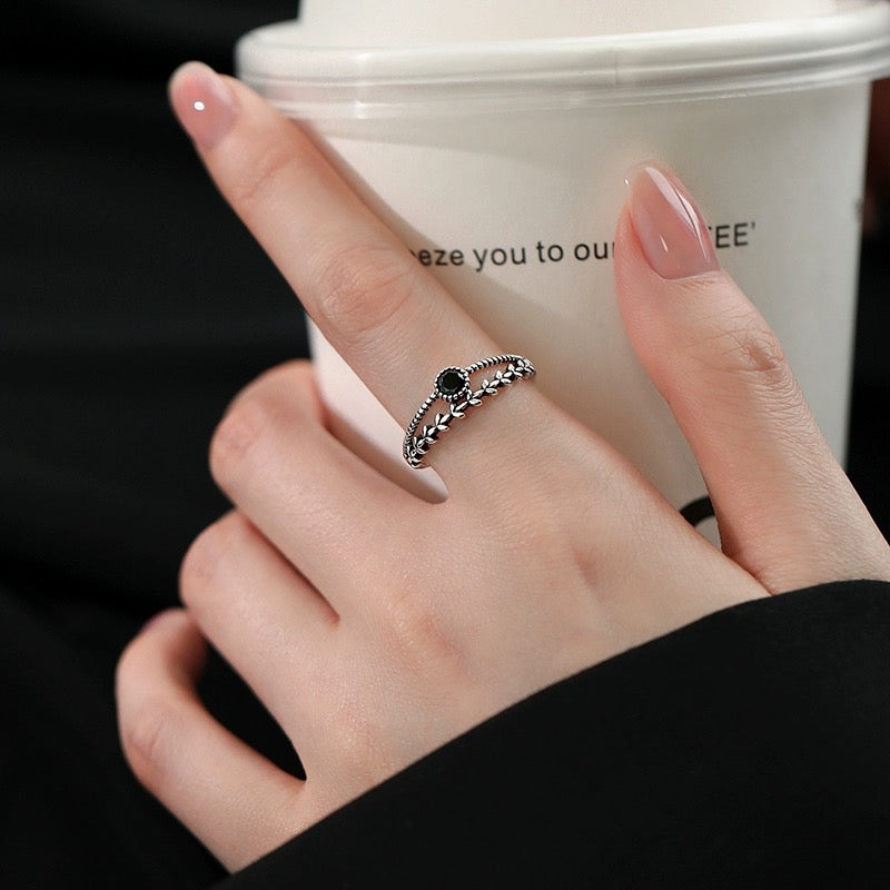 Black Gems Silver Ring