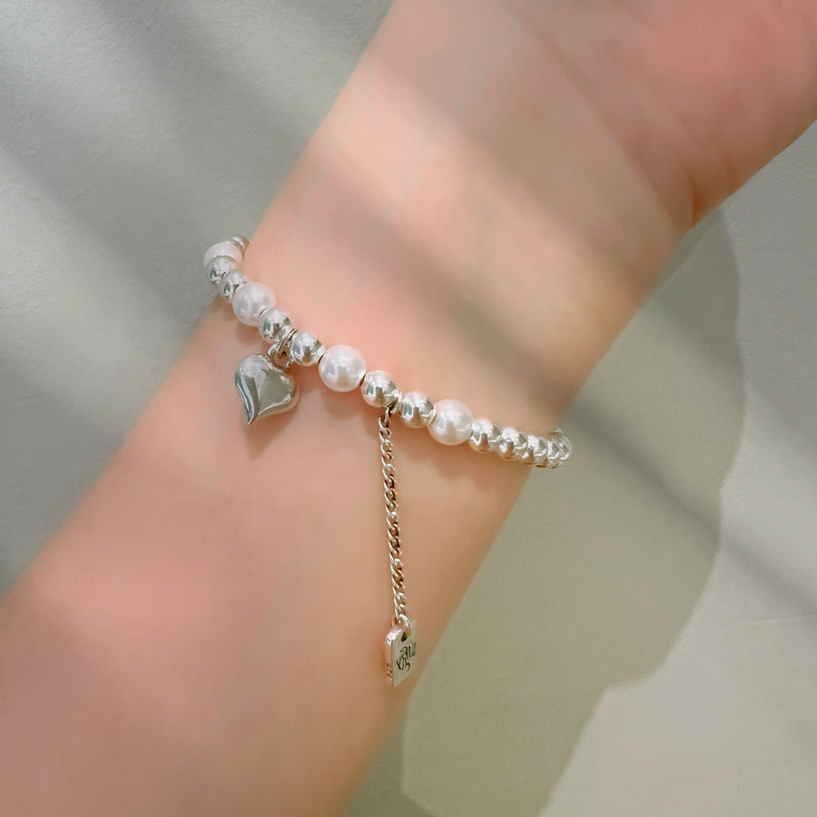 Silver Beads Pearl Bracelet
