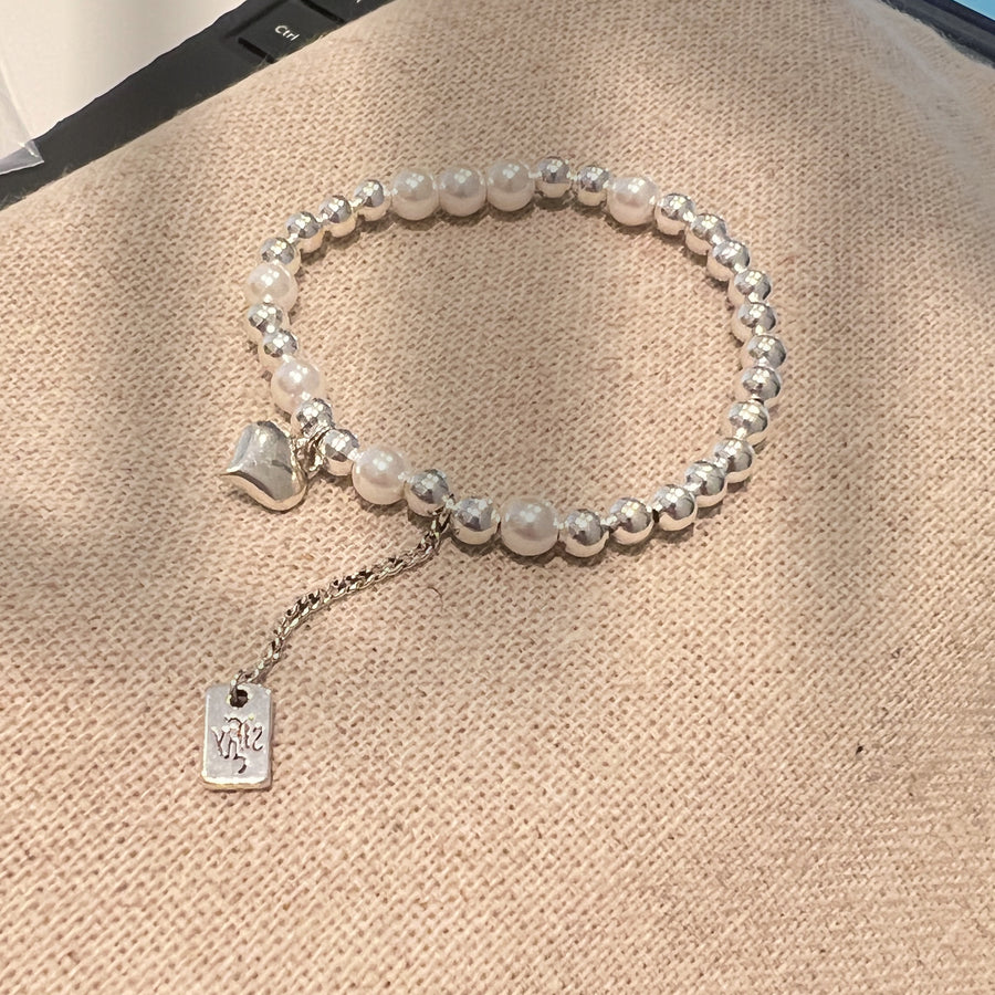 Silver Beads Pearl Bracelet