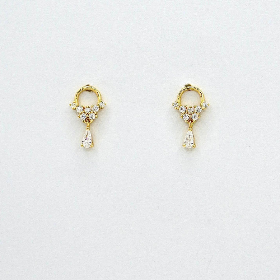 These exquisite earrings feature a delicate gold hoop adorned with sparkling cubic zircon, culminating in a stunning teardrop-shaped cubic zircon dangle. Perfect for adding a touch of elegance and sophistication to any outfit, these earrings are a timeless addition to any jewelry collection. 