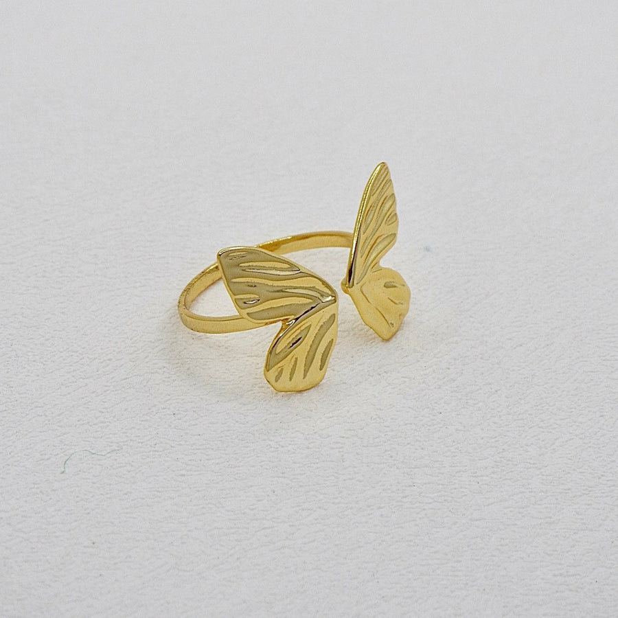 gold vermeil ring. This elegant butterfly open ring features a delicate design, symbolizing grace and transformation. 