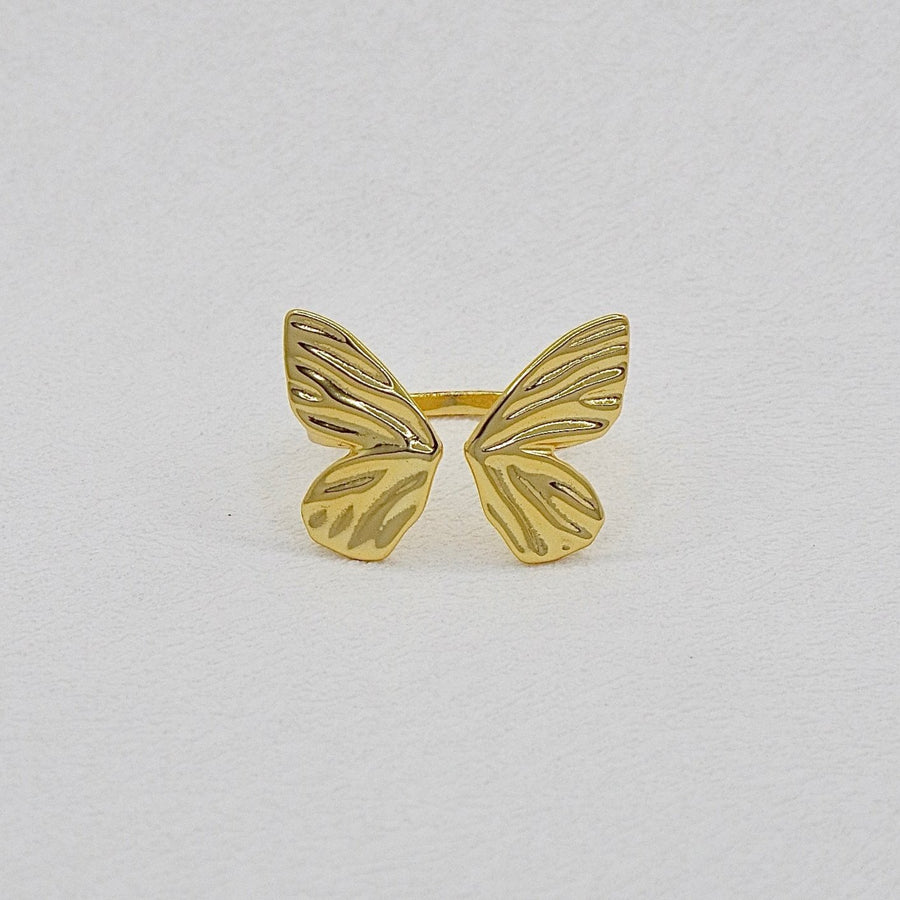 gold vermeil ring. This elegant butterfly open ring features a delicate design, symbolizing grace and transformation. 