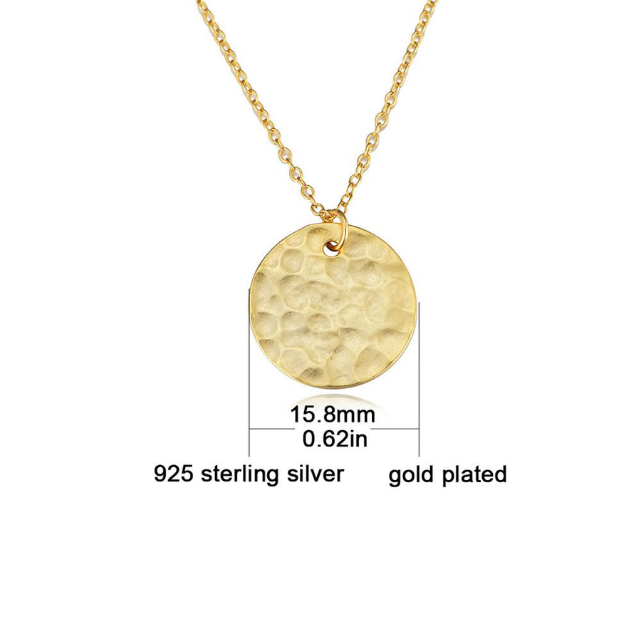 925 silver necklace. Simplicity meets elegance with this hammered gold disc pendant, designed to add a subtle yet striking touch to your everyday look. Crafted with a textured finish, this minimalist gold necklace is a timeless piece that pairs effortlessly with any outfit.